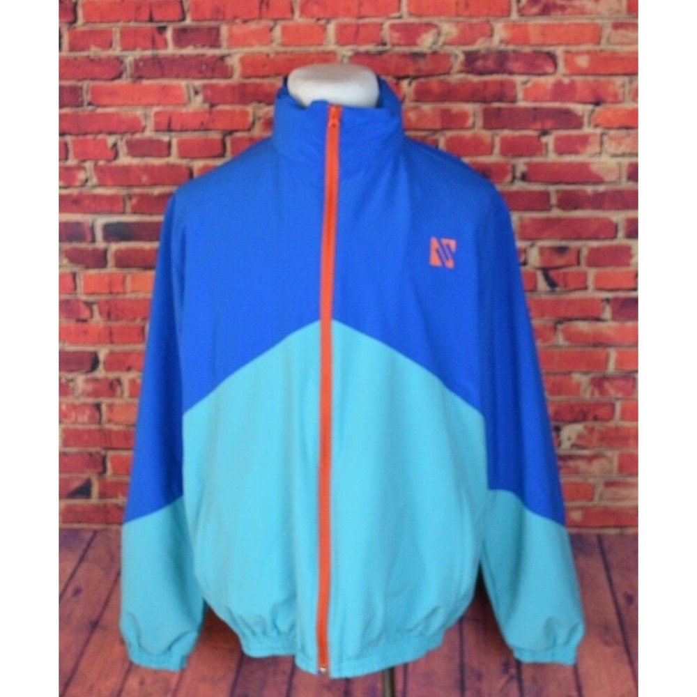 Vintage‎ Look Ten-80 TEN80 Windbreaker Teal Cyan Blue Jacket Mens Large Hooded